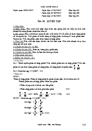 Giáo án Đại số Lớp 6 - Tiết 90: Luyện tập - Năm học 2010-2011 - Trần Anh Phương