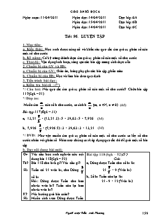 Giáo án Đại số Lớp 6 - Tiết 96: Luyện tập - Năm học 2010-2011 - Trần Anh Phương