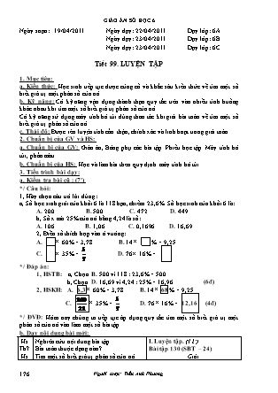 Giáo án Đại số Lớp 6 - Tiết 99: Luyện tập - Năm học 2010-2011 - Trần Anh Phương