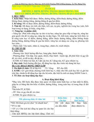 Giáo án Hình học Khối 6 - Chương I: Điểm. Đường thẳng. Đoạn thẳng. Tia - Tiết 1+2: Điểm, đường thẳng, đường thẳng đi qua hai điểm - Năm học 2019-2020 - Trường Trung học Cơ sở Hồng Quang