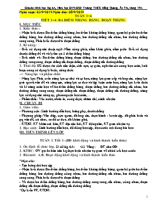 Giáo án Hình học Lớp 6 - Chương I: Điểm. Đường thẳng. Đoạn thẳng. Tia - Tiết 3+4: Ba điểm thẳng hàng. Đoạn thẳng - Năm học 2019-2020 - Trường Trung học Cơ sở Hồng Quang