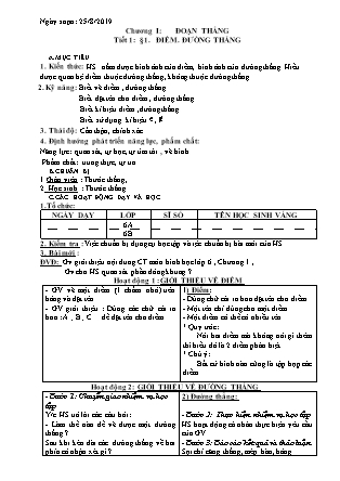 Giáo án Hình học Lớp 6 - Tiết 1-29 - Năm học 2019-2020 (Bản hay)