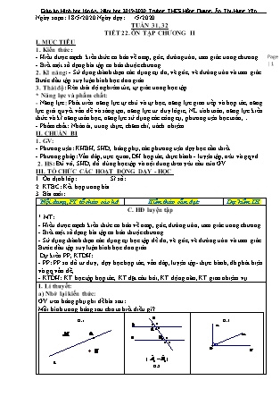 Giáo án Hình học Lớp 6 - Tiết 22: Ôn tập chương II - Năm học 2019-2020 - Trường Trung học Cơ sở Hồng Quang