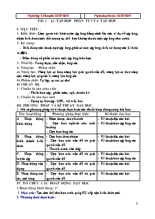 Giáo án môn Đại số Lớp 6 - Chương trình học kì I - Năm học 2019-2020