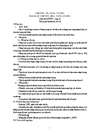 Giáo án Khoa học tự nhiên Lớp 6 (Bộ sách Kết nối tri thức và cuộc sống) - Chương 9: Năng lượng - Bài 48: Sự chuyển hóa năng lượng