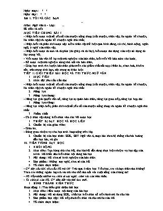 Giáo án Ngữ văn Lớp 6 (Bộ sách Kết nối tri thức và cuộc sống) - Chương trình học kì 1 (Bản hay)