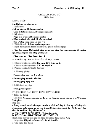 Giáo án Ngữ văn Lớp 6 - Tiết 27: Chữa lỗi dùng từ (Tiếp theo)