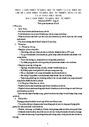 Giáo án Sinh học Lớp 6 (Bộ sách cánh diều) - Chủ đề 1: Giới thiệu về khoa học tự nhihên, dụng cụ đo và an toàn thực hành - Bài 1: Giới thiệu về khoa học tự nhiên