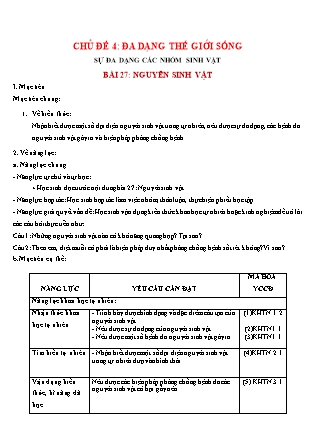 Giáo án Sinh học Lớp 6 (Bộ sách cánh diều) - Chủ đề 4: Đa dạng thế giới sống sự đa dạng các nhóm sinh vật (Bộ 2)