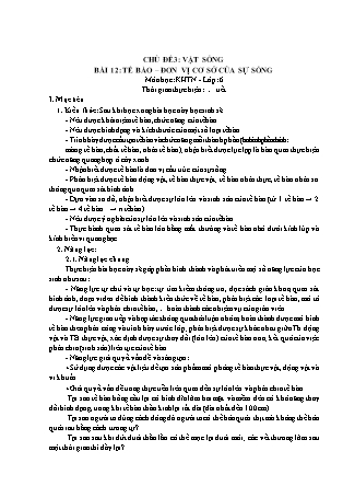 Giáo án Sinh học Lớp 6 (Bộ sách Chân trời sáng tạo) - Chủ đề 3: Vật sống