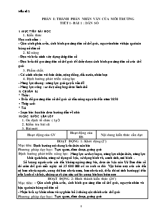 Giáo án Sinh học Lớp 7 - Phần 1: Thành phần nhân văn của môi trường - Tiết 1, Bài 1: Dân số