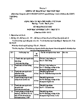 Kế hoạch giáo dục môn Sinh học Lớp 7 - Chương trình học kì 2 - Năm học 2020-2021