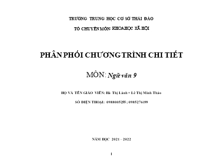 Phân phối chương trình môn Ngữ văn Lớp 9 - Hà Thị Lành