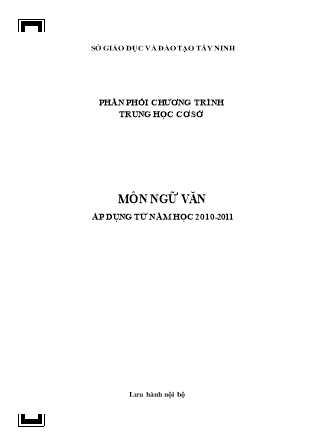 Phân phối chương trình Trung học Cơ sở môn Ngữ văn áp dụng từ năm học 2010-2011