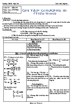 Giáo án Đại số Lớp 6 - Tiết 104: Ôn tập chương 3 (Tiếp theo) - Trần Hải Nguyên - Trường THCS Ngãi Tứ