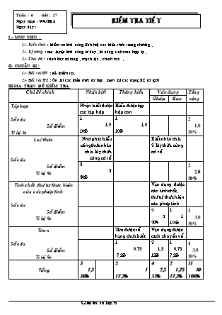 Giáo án Đại số Lớp 6 - Tiết 17: Kiểm tra 1 tiết - Trần Hải Nguyên - Trường THCS Ngãi Tứ