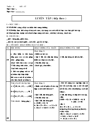Giáo án Đại số Lớp 6 - Tiết 17: Luyện tập (Tiếp theo) - Trần Hải Nguyên - Trường THCS Ngãi Tứ
