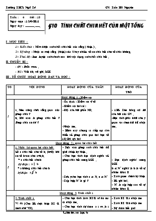 Giáo án Đại số Lớp 6 - Tiết 18, Bài 10: Tính chất chia hết của một tổng - Trần Hải Nguyên - Trường THCS Ngãi Tứ