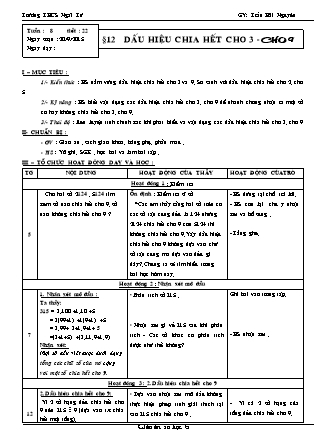 Giáo án Đại số Lớp 6 - Tiết 22, Bài 12: Dấu hiệu chia hết cho 3, cho 9 - Trần Hải Nguyên - Trường THCS Ngãi Tứ