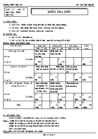 Giáo án Đại số Lớp 6 - Tiết 39: Kiểm tra 45 phút - Trần Hải Nguyên - Trường THCS Ngãi Tứ