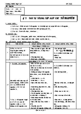 Giáo án Đại số Lớp 6 - Tiết 42: Thứ tự trong tập hợp các số nguyên - Trần Hải Nguyên - Trường THCS Ngãi Tứ