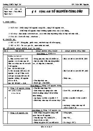 Giáo án Đại số Lớp 6 - Tiết 44: Cộng hai số nguyên cùng dấu - Trần Hải Nguyên - Trường THCS Ngãi Tứ