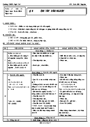 Giáo án Đại số Lớp 6 - Tiết 52: Quy tắc dấu ngoặc - Trần Hải Nguyên - Trường THCS Ngãi Tứ