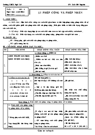 Giáo án Đại số Lớp 6 - Tiết 6, Bài 5: Phép cộng và phép nhân - Trần Hải Nguyên - Trường THCS Ngãi Tứ