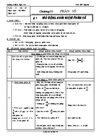 Giáo án Đại số Lớp 6 - Tiết 69: Mở rộng khái niệm phân số - Trần Hải Nguyên - Trường THCS Ngãi Tứ