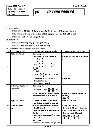 Giáo án Đại số Lớp 6 - Tiết 79: So sánh phân số - Trần Hải Nguyên - Trường THCS Ngãi Tứ