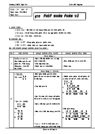 Giáo án Đại số Lớp 6 - Tiết 87: Phép nhân phân số - Trần Hải Nguyên - Trường THCS Ngãi Tứ