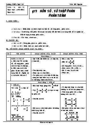 Giáo án Đại số Lớp 6 - Tiết 92: Hỗn số. Số thập phân. Phần trăm