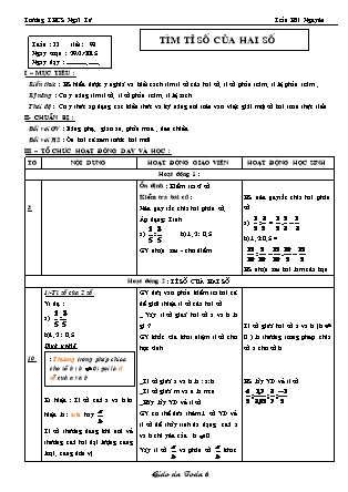 Giáo án Đại số Lớp 6 - Tiết 98: Tìm tỉ số của hai số đó - Trần Hải Nguyên - Trường THCS Ngãi Tứ