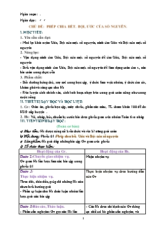 Giáo án dạy thêm môn Toán Lớp 6 Sách Cánh diều - Chủ đề 2: Phép chia hết. Bội, ước của số nguyên