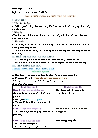 Giáo án dạy thêm môn Toán Lớp 6 Sách Cánh diều - Chủ đề 5: Phép cộng và phép trừ số nguyên