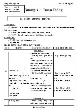 Giáo án Hình học Lớp 6 - Tiết 1, Bài 1: Điểm. Đường thẳng - Trần Hải Nguyên - Trường THCS Ngãi Tứ