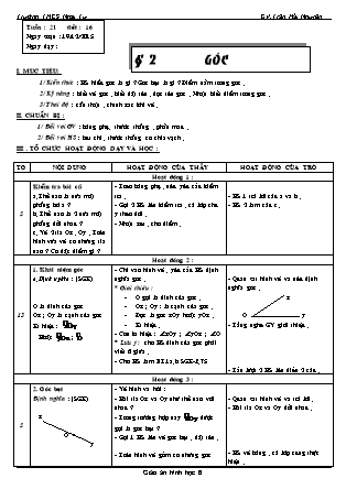 Giáo án Hình học Lớp 6 - Tiết 16: Góc - Trần Hải Nguyên - Trường THCS Ngãi Tứ
