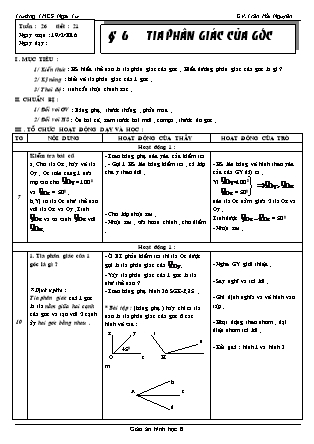 Giáo án Hình học Lớp 6 - Tiết 21: Tia phân giác của góc - Trần Hải Nguyên - Trường THCS Ngãi Tứ