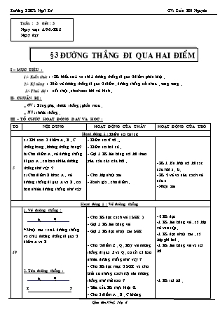 Giáo án Hình học Lớp 6 - Tiết 3, Bài 3: Đường thẳng đi qua hai điểm - Trần Hải Nguyên - Trường THCS Ngãi Tứ