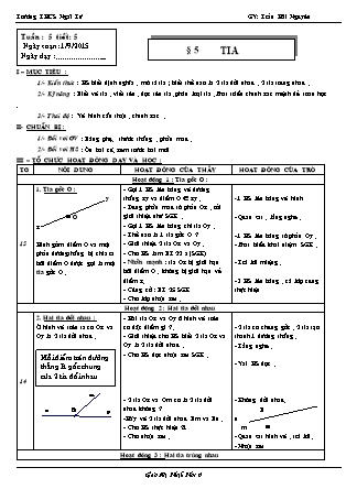 Giáo án Hình học Lớp 6 - Tiết 5, Bài 5: Tia - Trần Hải Nguyên - Trường THCS Ngãi Tứ