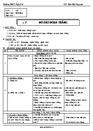 Giáo án Hình học Lớp 6 - Tiết 7, Bài 7: Độ dài đoạn thẳng - Trần Hải Nguyên - Trường THCS Ngãi Tứ