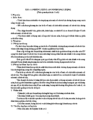 Giáo án Khoa học tự nhiên Lớp 6 Sách Chân trời sáng tạo - Bài 12: Nhiên liệu và an ninh năng lượng