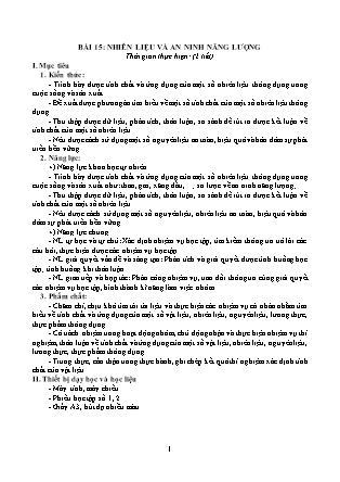 Giáo án Khoa học tự nhiên Lớp 6 Sách Chân trời sáng tạo - Bài 15: Nhiên liệu và an ninh năng lượng (Bản hay)