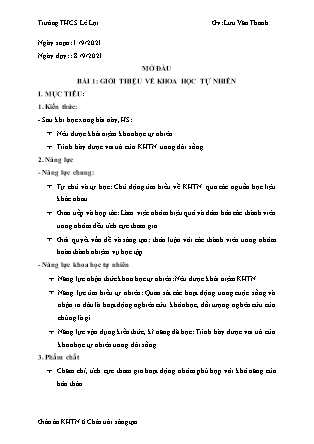 Giáo án Khoa học tự nhiên Lớp 6 Sách Chân trời sáng tạo - Chủ đề 1: Các phép đo - Năm học 2021-2022 - Lưu Văn Thanh