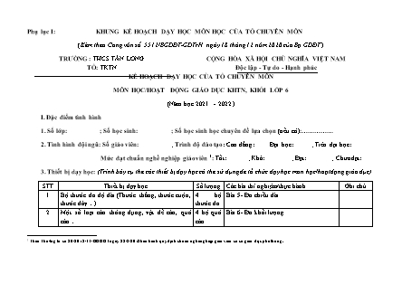 Giáo án Khoa học tự nhiên Lớp 6 Sách Kết nối tri thức với cuộc sống - Chương trình cả năm - Năm học 2021-2022 - Trường THCS Tân Long