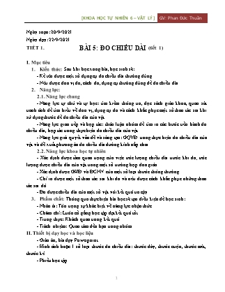 Giáo án Khoa học tự nhiên Lớp 6 Sách Kết nối tri thức với cuộc sống - Chương 1: Mở đầu về khoa học tự nhiên - Bài 5: Đo chiều dài - Năm học 2021-2022