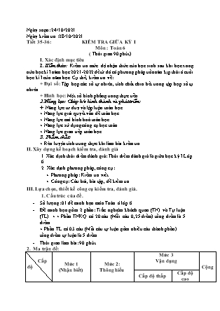 Giáo án môn Toán Lớp 6 - Tiết 35+36: Kiểm tra giữa kì 1 - Năm học 2021-2022