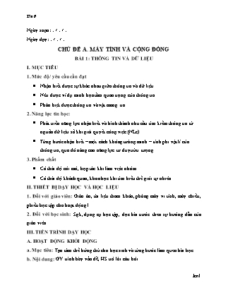 Giáo án Tin học Lớp 6 Sách Kết nối tri thức với cuộc sống - Chủ đề A: Máy tính và cộng đồng - Bài 1+2