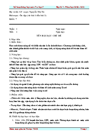 Giáo án Tin học Lớp 7 - Ôn tập (từ bài 1 đến bài 3) - Năm học 2020-2021 - Nguyễn Thị Tú