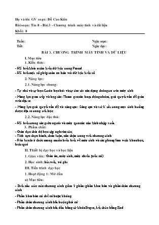 Giáo án Tin học Lớp 8 - Bài 3: Chương trình máy tính và dữ liệu - Đỗ Cao Kiên